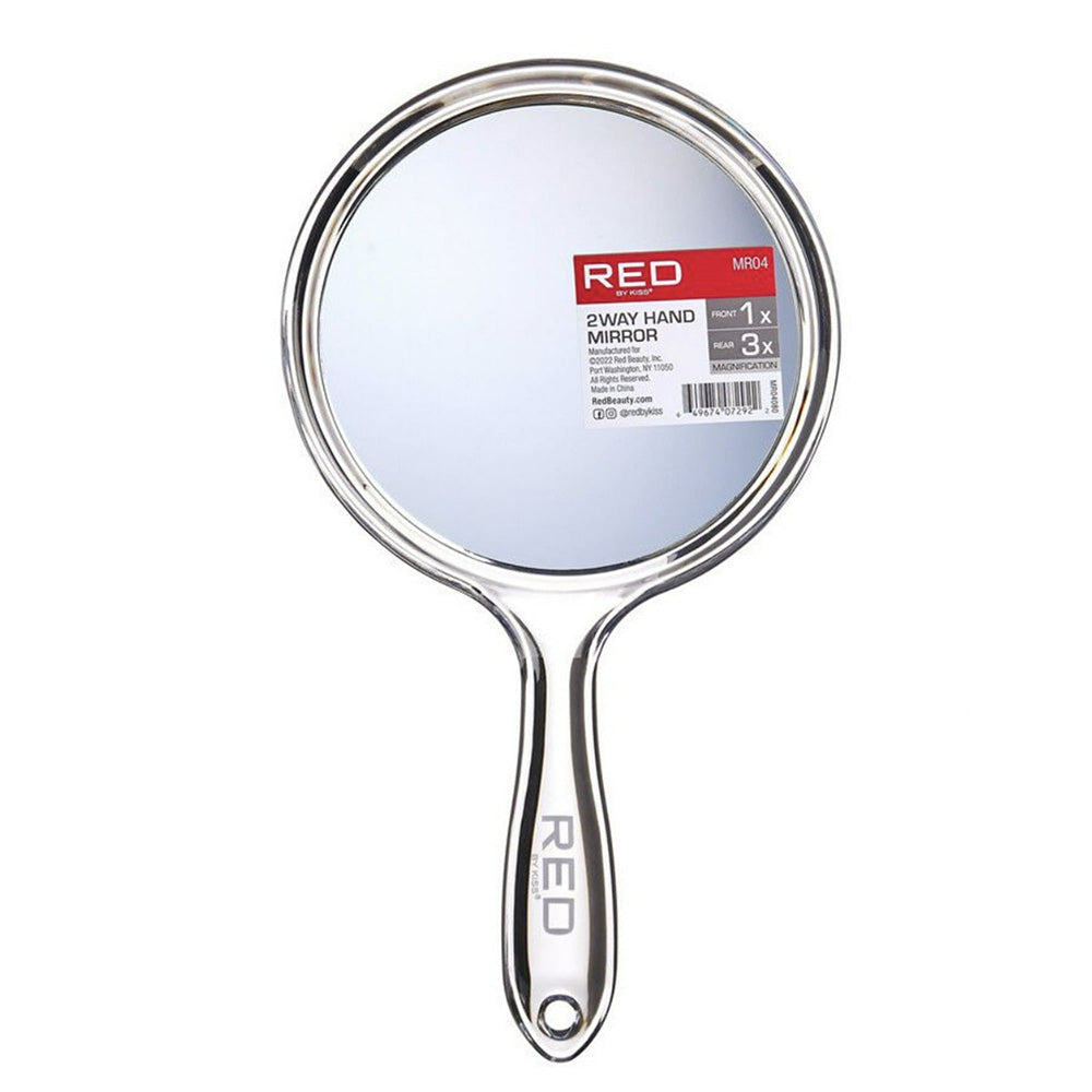 Kiss Red 2 Way Handheld Mirror 5.5 Inch x 5.5 Inch for Everyday Grooming Styling and Makeup 1Ea